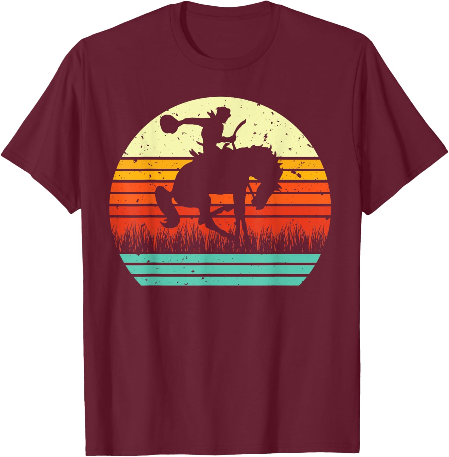 Rodeo Bucking Bronco Horse Retro Style T-Shirt - T-Shirt | Maroon