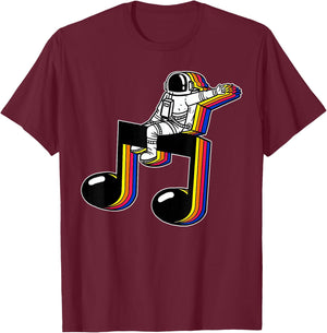 Vintage Astronaut On Music Note Space Teacher Music Lover T-Shirt - T-Shirt | Maroon
