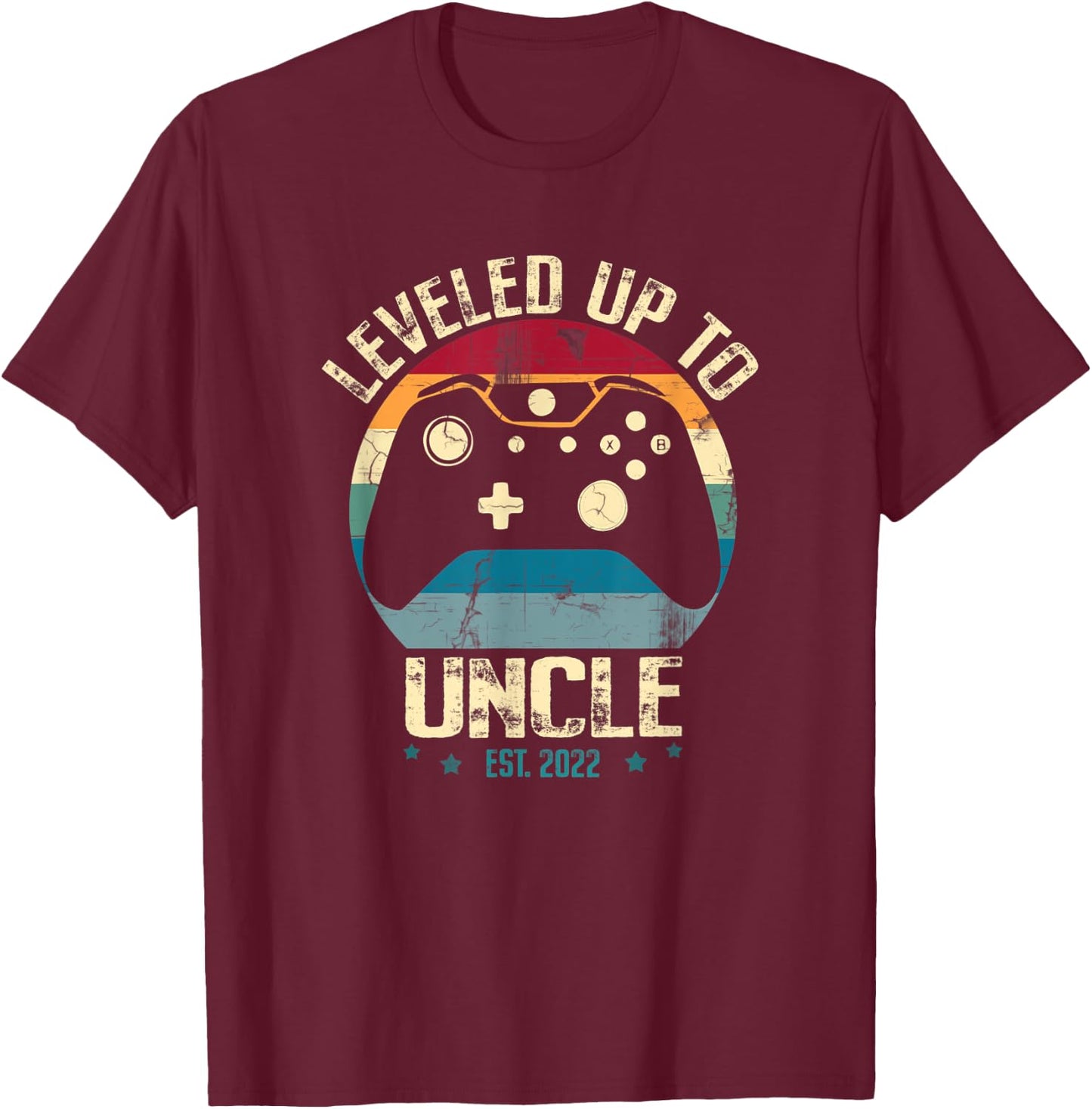 I Leveled Up To Uncle Pregnancy Announcement Uncle Gamer T-Shirt - T-Shirt | Maroon