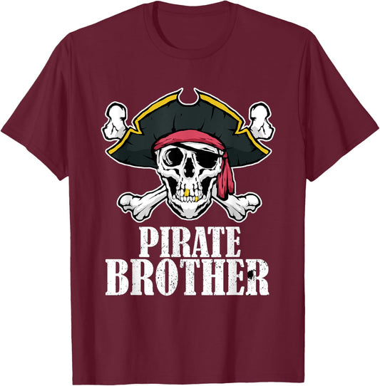Pirate Brother Birthday Jolly Roger Flag Pirate Costume T-Shirt - T-Shirt | Maroon