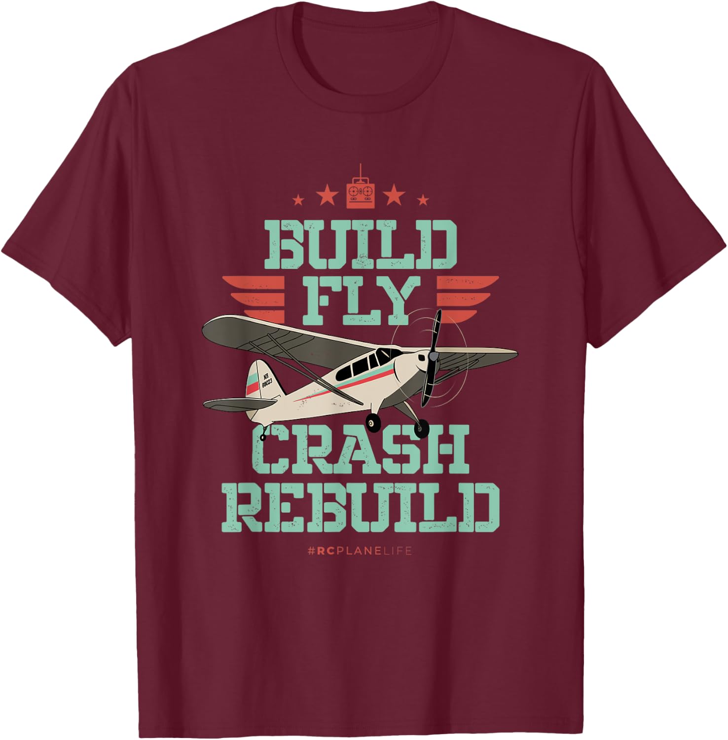 Vintage RC Plane Gifts Build Fly Crash Rebuild Airplane T-Shirt - T-Shirt | Maroon