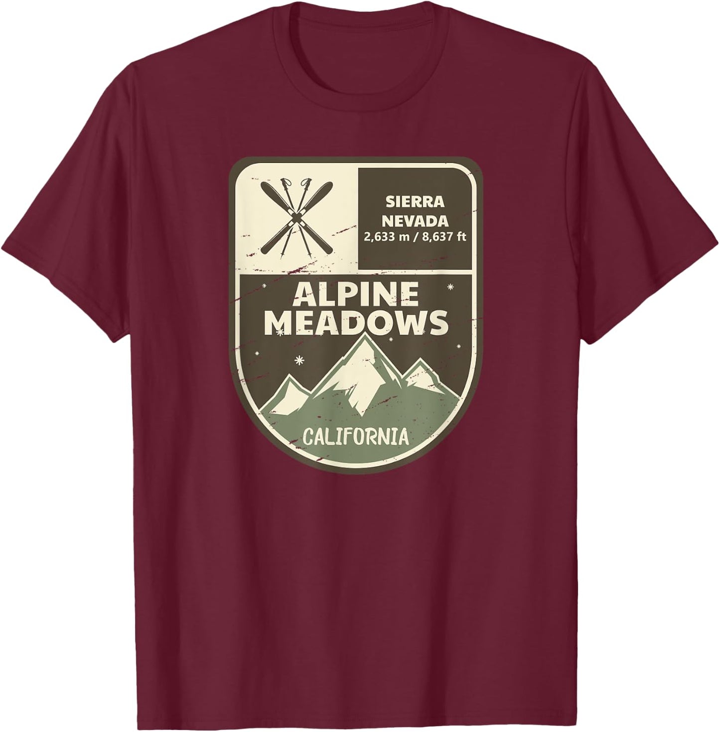 Alpine Meadows California Vintage T-Shirt - T-Shirt | Maroon