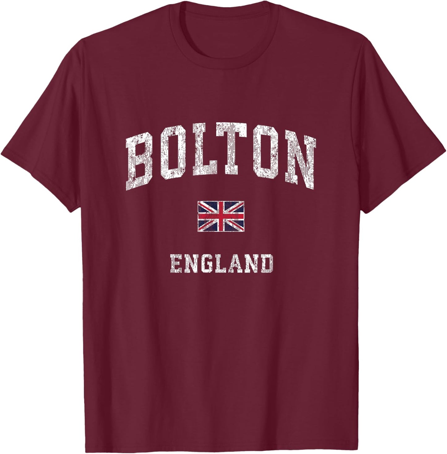 Bolton England Vintage Athletic Sports Design T-Shirt - T-Shirt | Maroon