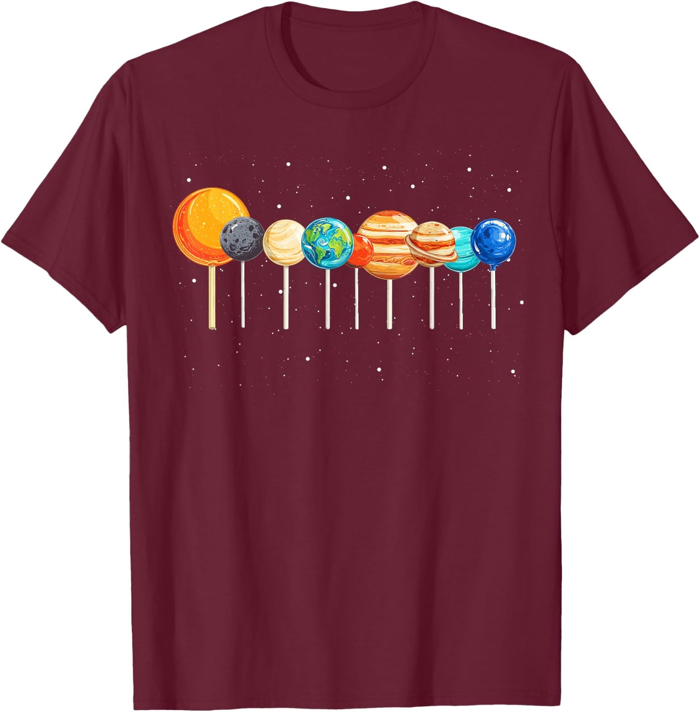 Kids Solar System Space Astronaut Lollipops Planet Boy Girl T-Shirt - T-Shirt | Maroon