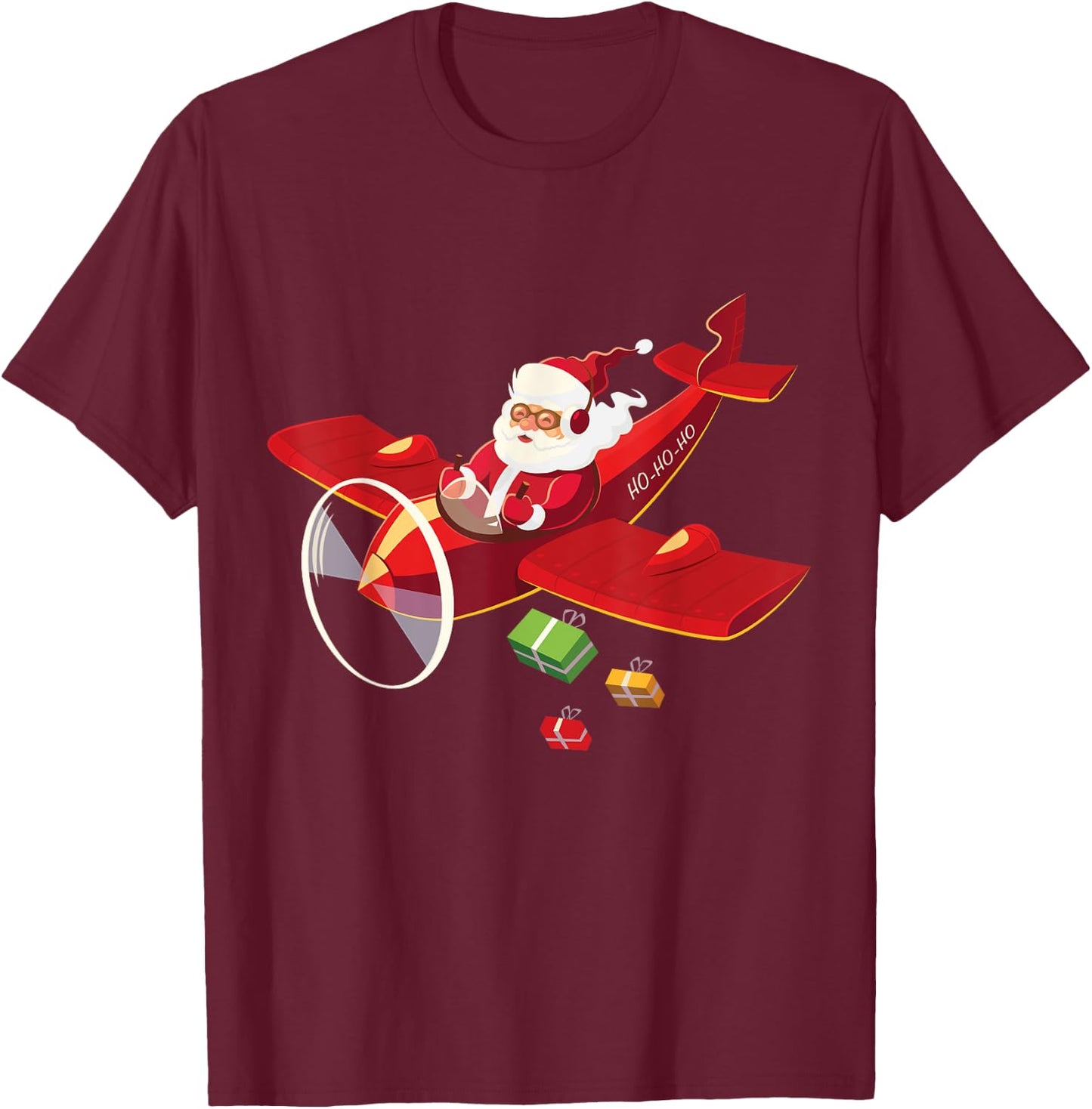 Christmas Santa Claus Pilot Flying Airplane Gift T-Shirt - T-Shirt | Maroon