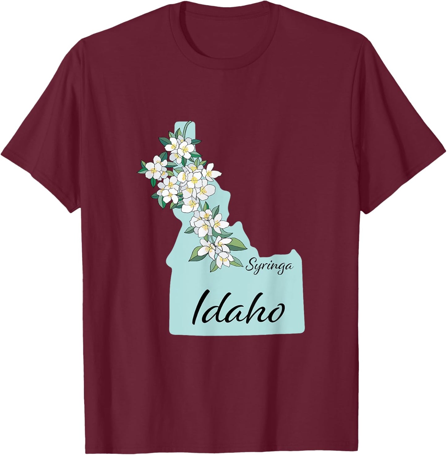 Idaho Flower Syringa T-Shirt - T-Shirt | Maroon