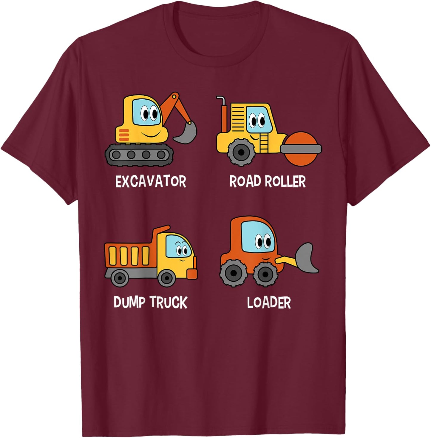 Excavator Road Roller Truck Loader Kids Toddlers T-Shirt - T-Shirt | Maroon