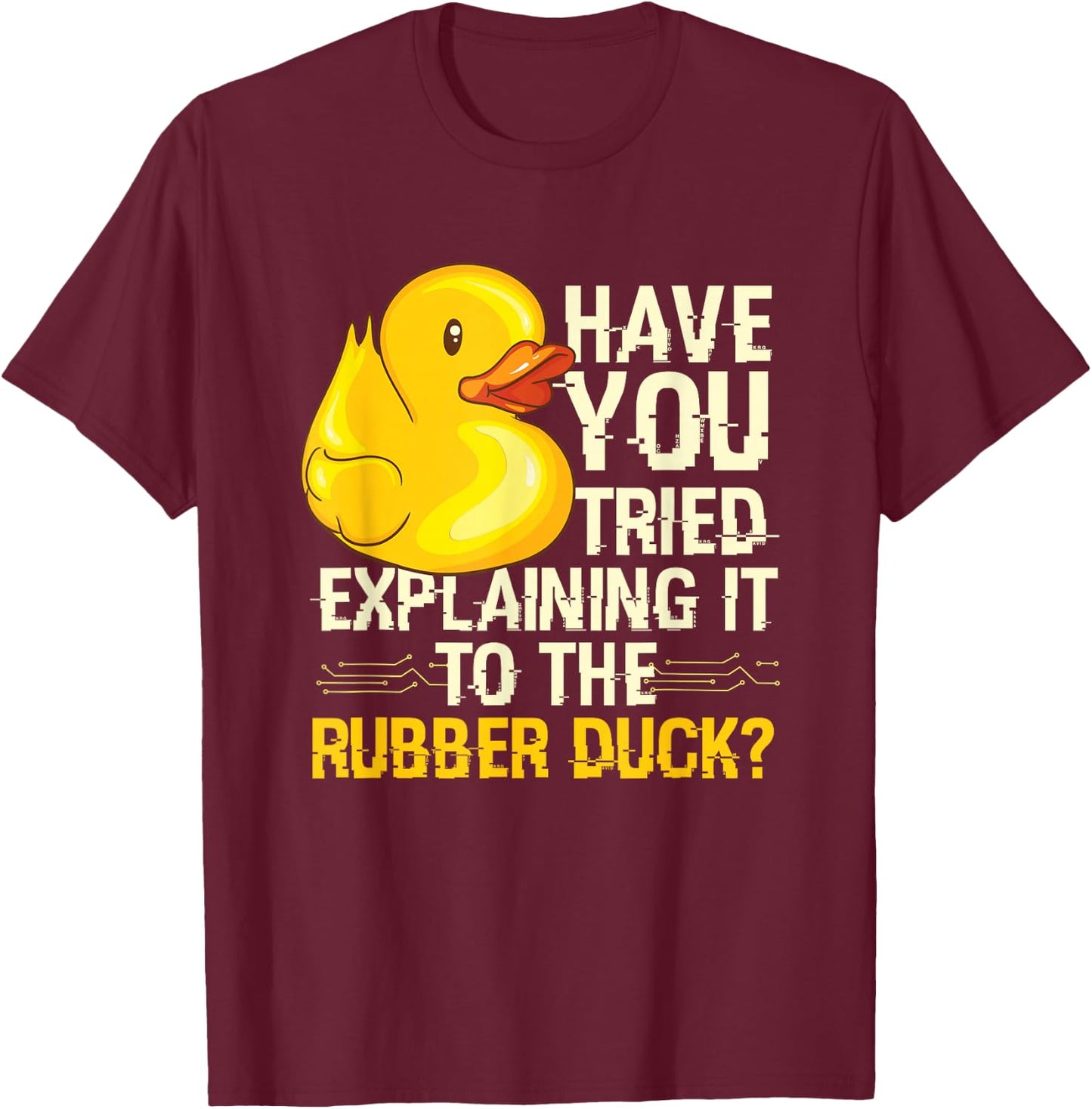 Programmer Designs & Co. by mb. Funny Rubber Duck Debugging - Men's Adults Black Cotton Short Sleeve Classic Fit - Small T-Shirt - T-Shirt | Maroon