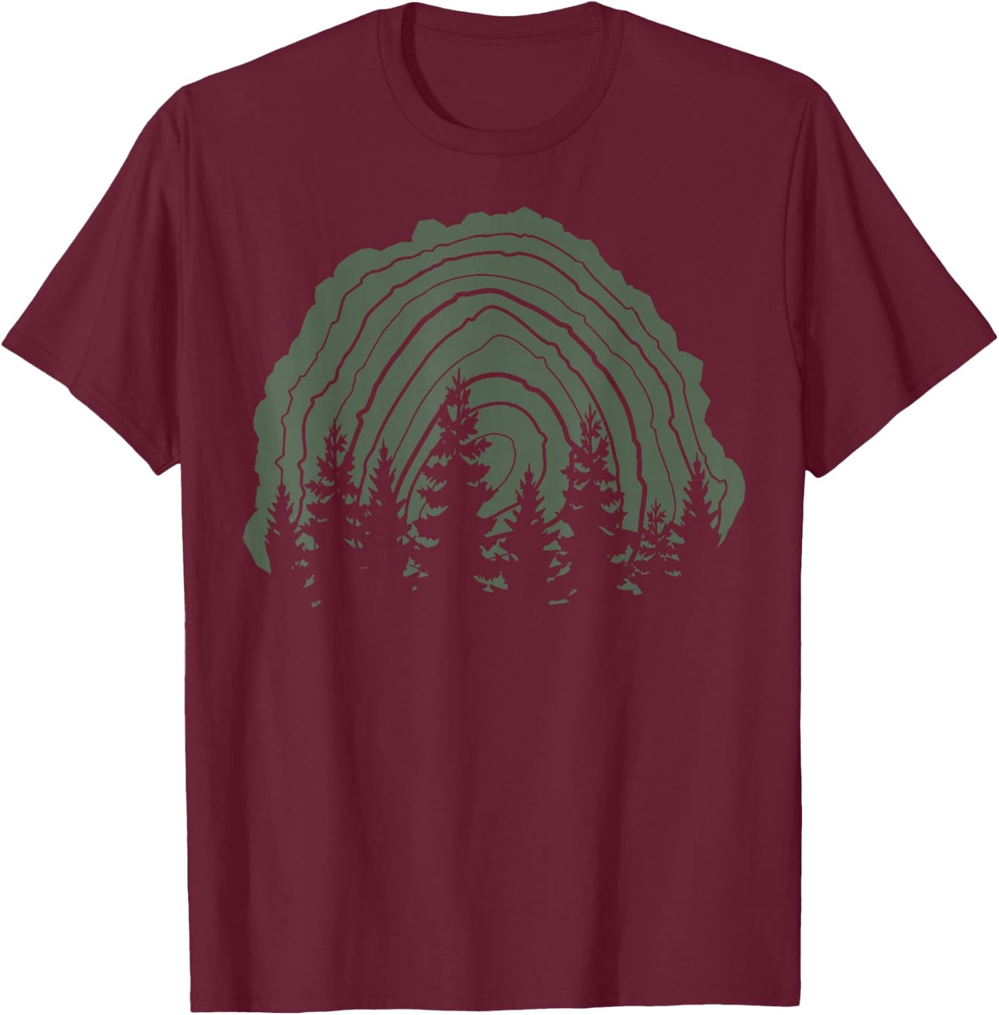 Wood Stump Tree Line Silhouette T-Shirt - T-Shirt | Maroon