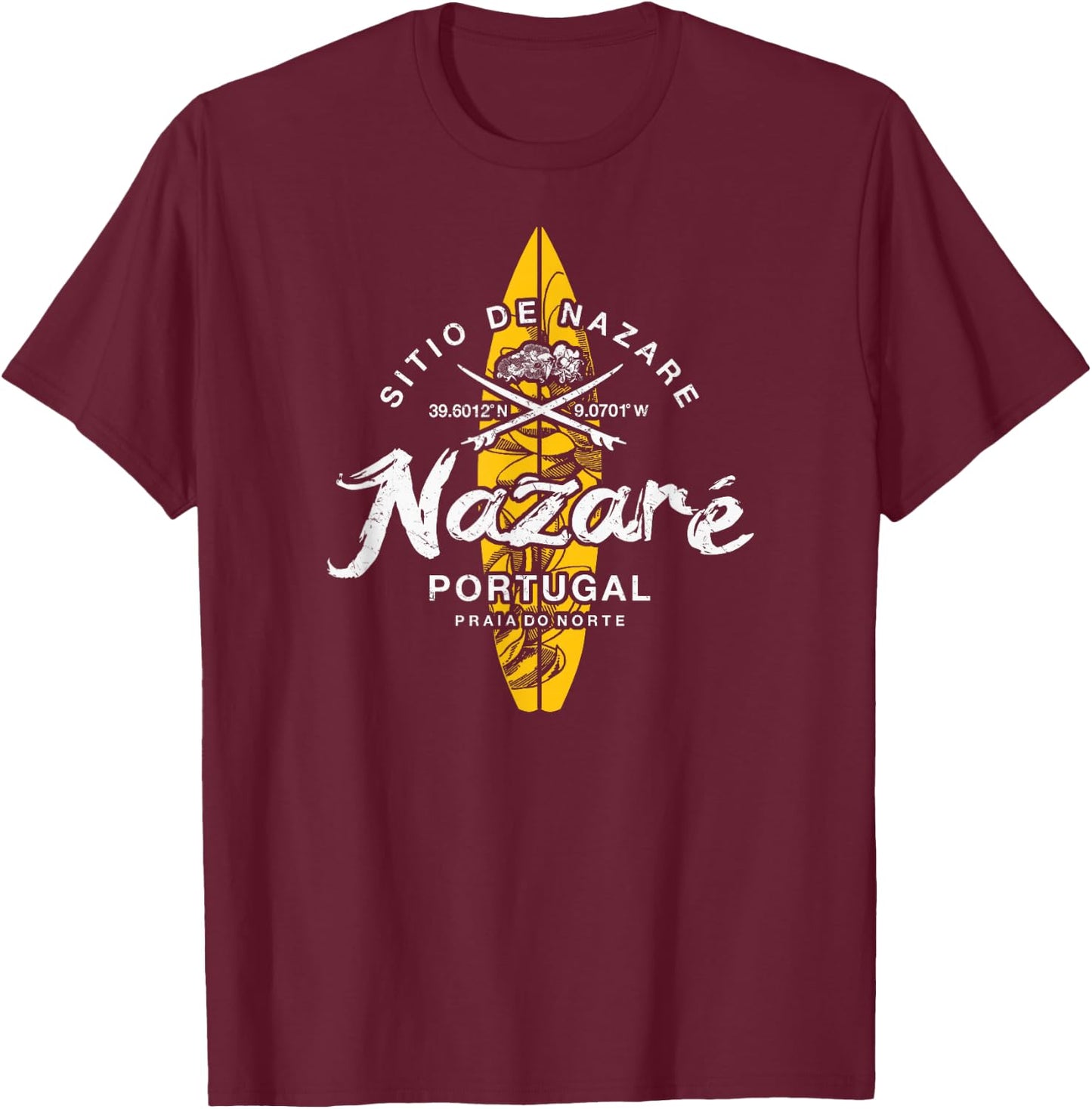 Nazare Portugal Praia do Norte Vintage Surfing T-Shirt - T-Shirt | Maroon