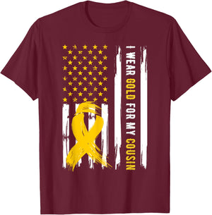 I Wear Gold For My Cousin Childhood Cancer Awareness T-Shirt - T-Shirt | Maroon