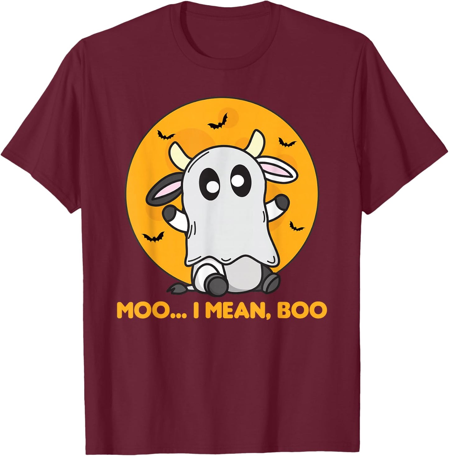 Cow Ghost Cute Kawaii Halloween Cows Moo I Mean Boo T-Shirt - T-Shirt | Maroon