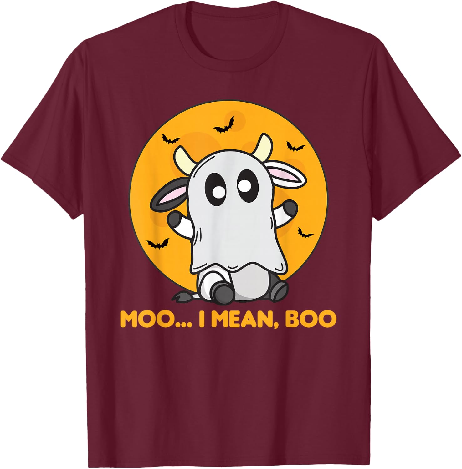 Cow Ghost Cute Kawaii Halloween Cows Moo I Mean Boo T-Shirt - T-Shirt | Maroon