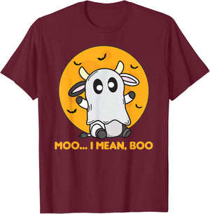 Cow Ghost Cute Kawaii Halloween Cows Moo I Mean Boo T-Shirt - T-Shirt | Maroon