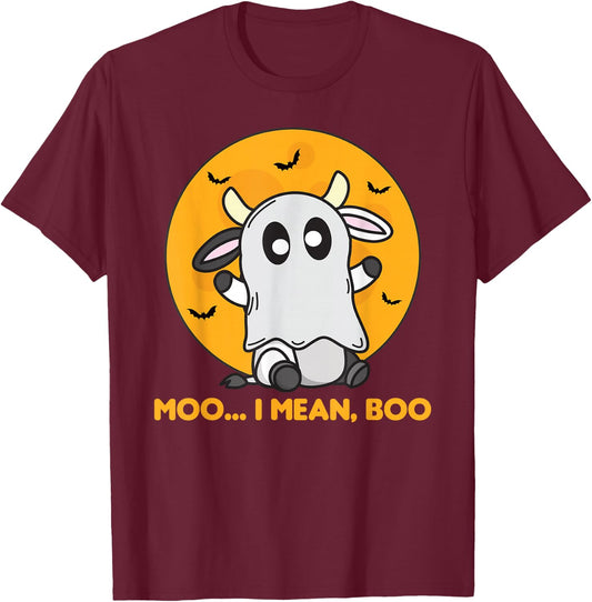 Cow Ghost Cute Kawaii Halloween Cows Moo I Mean Boo T-Shirt - T-Shirt | Maroon