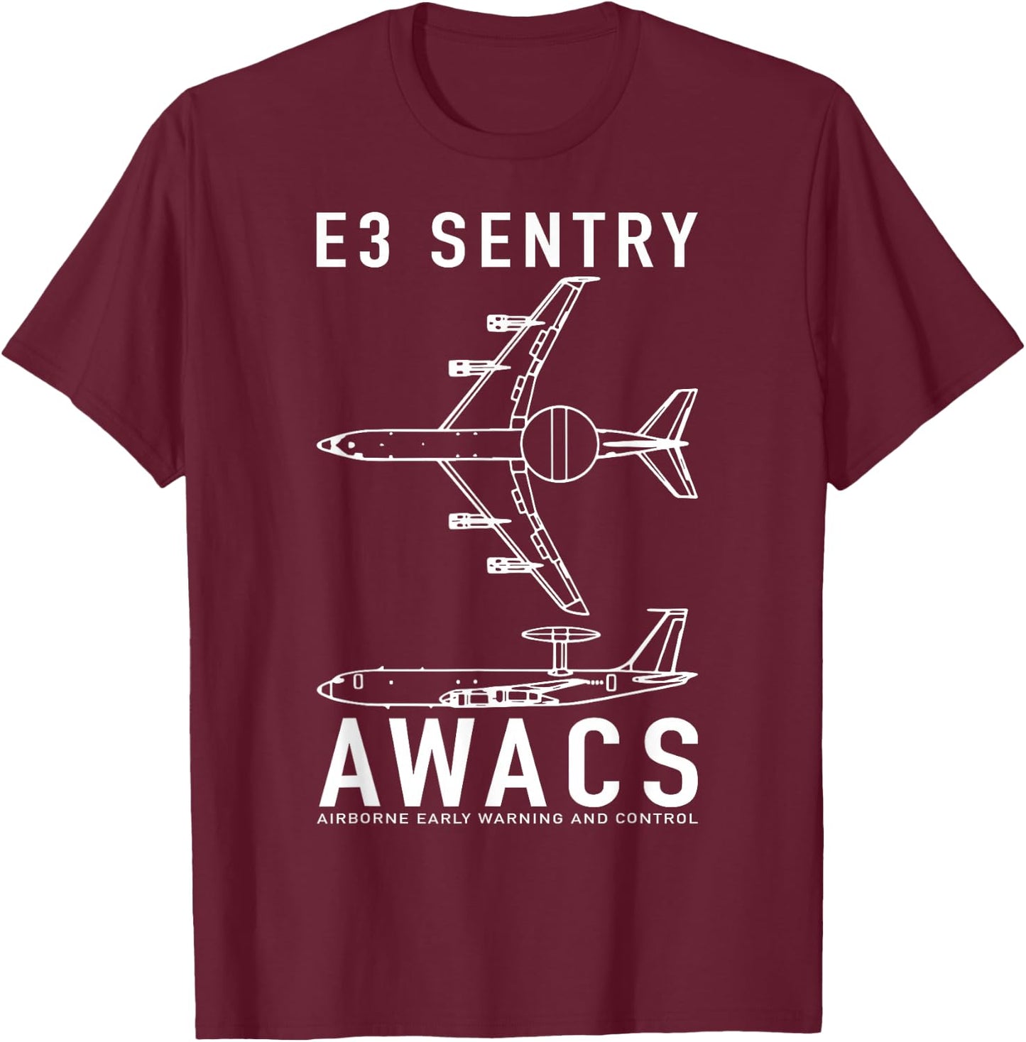 E-3 Sentry AWACS Aircraft Blueprint Schematic Diagrams T-Shirt - T-Shirt | Maroon