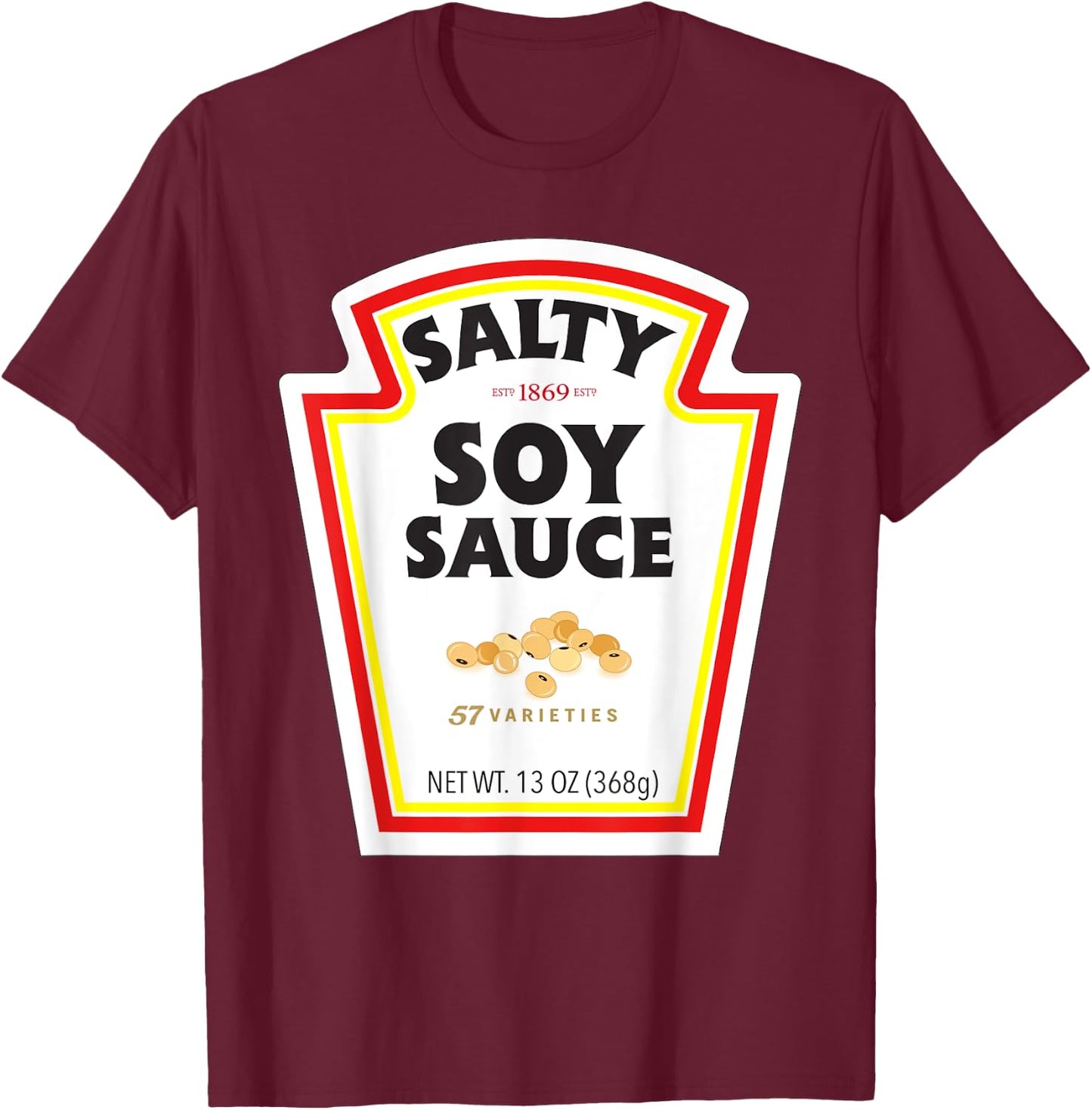 Halloween Matching Costume Salty Soy Sauce Bottle Label T-Shirt - T-Shirt | Maroon