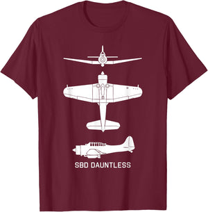SBD Dauntless American WW2 Dive Bomber Plane Silhouettes T-Shirt - T-Shirt | Maroon