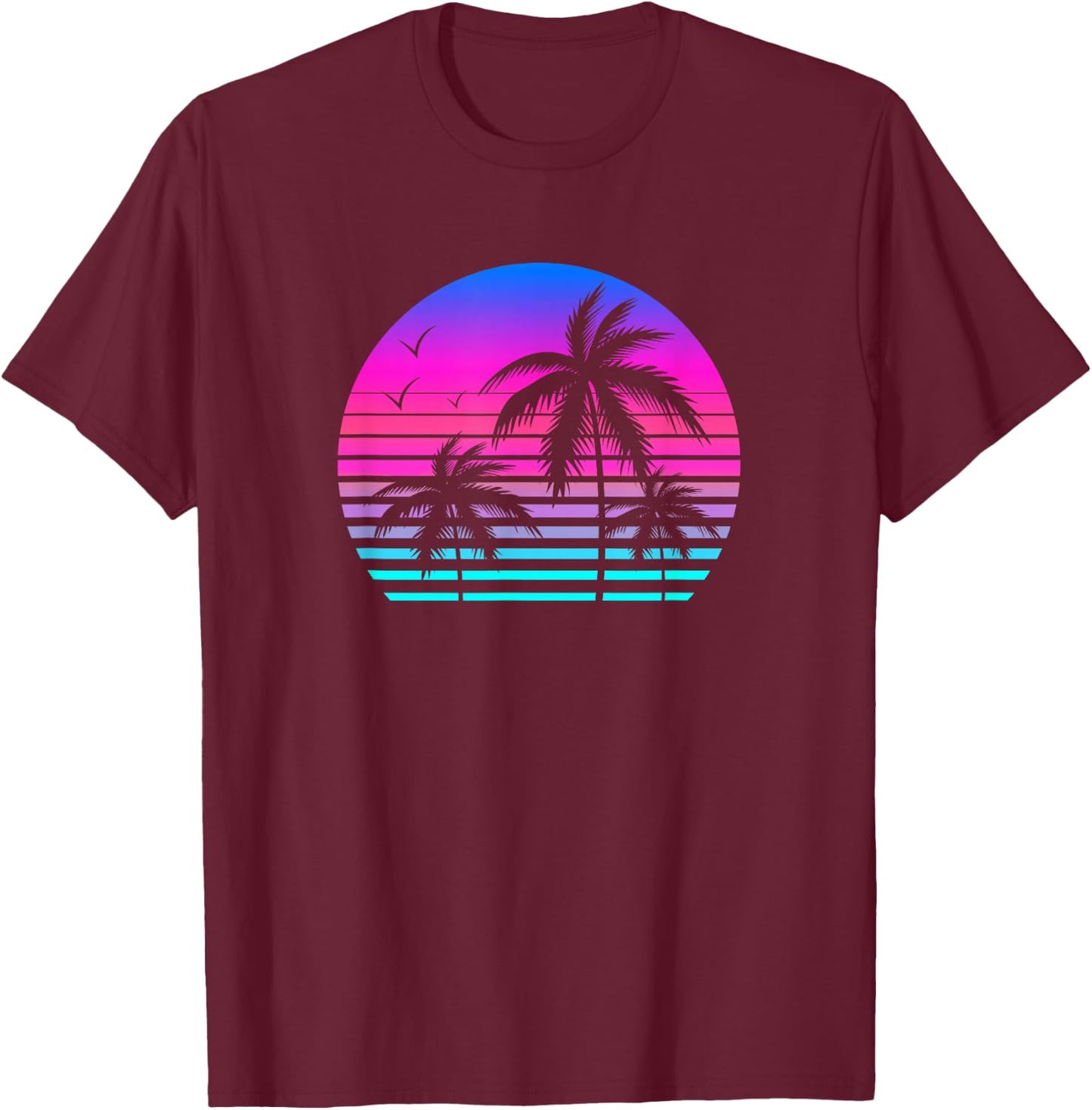 Sunset Palm Tree Cool Summer Vacation Style Vaporwave T-Shirt - T-Shirt | Maroon