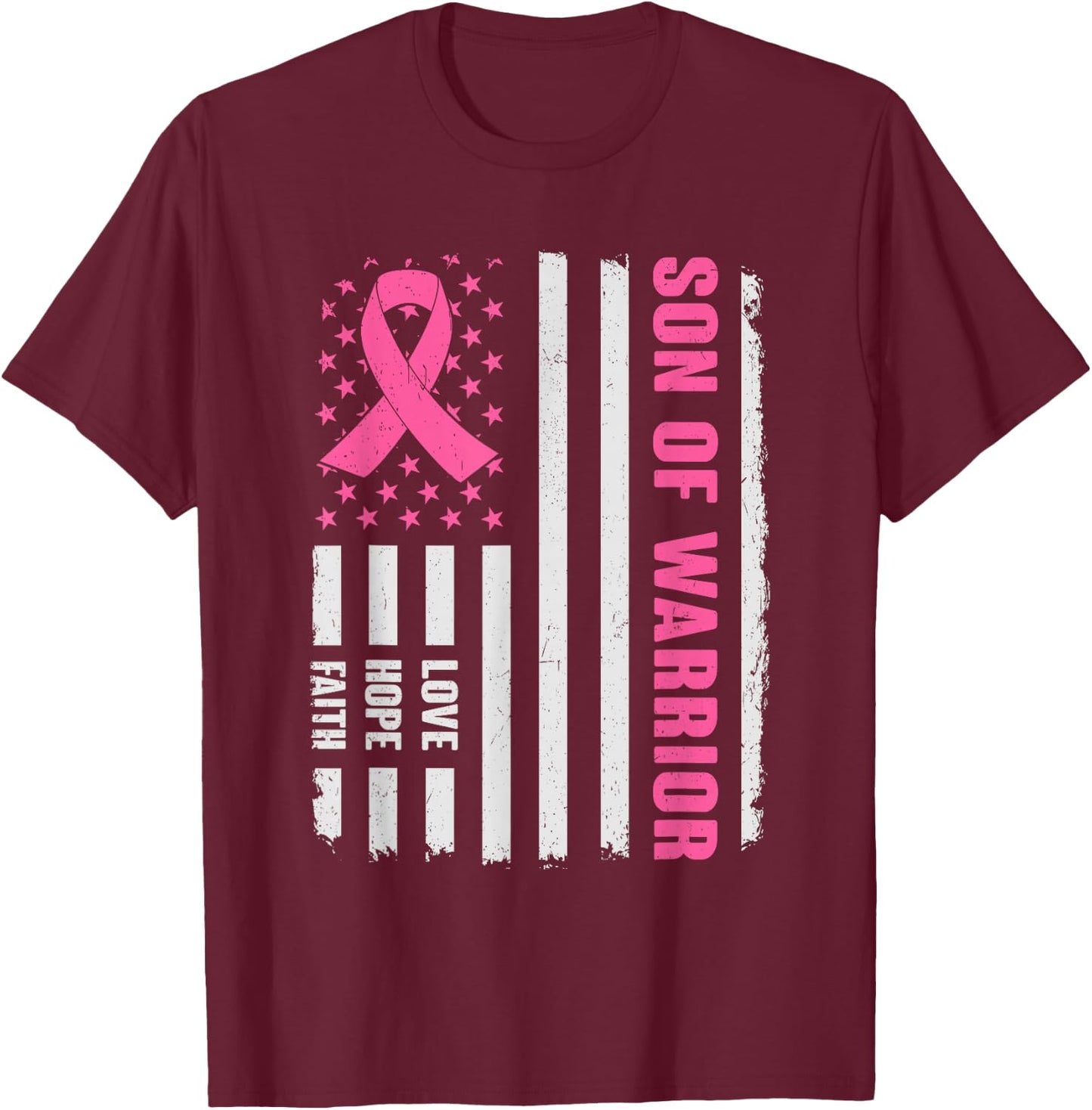 Son Of Warrior American Flag Breast Cancer Awareness T-Shirt - T-Shirt | Maroon