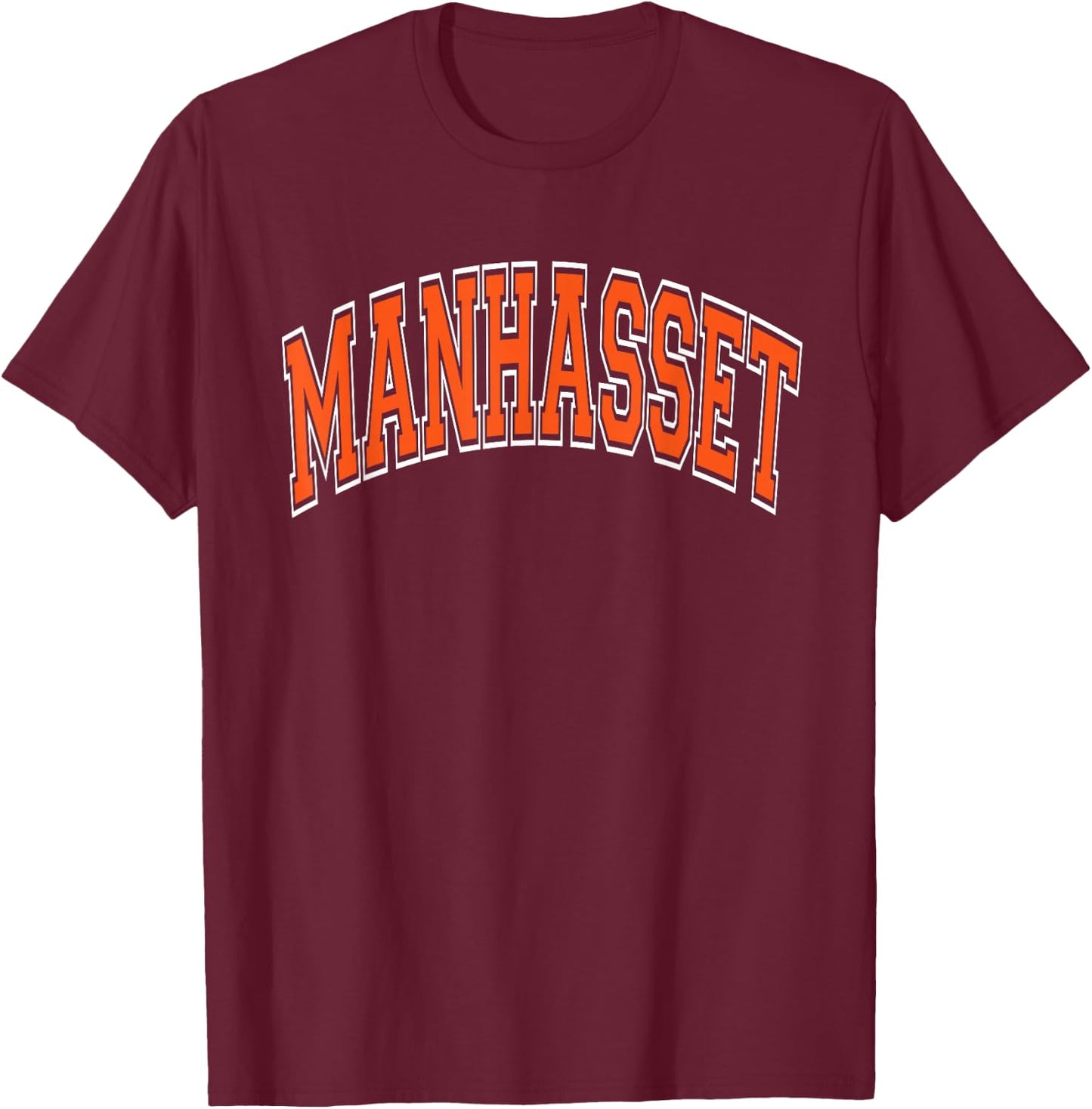 Manhasset Arched Style Orange Text T-Shirt - T-Shirt | Maroon