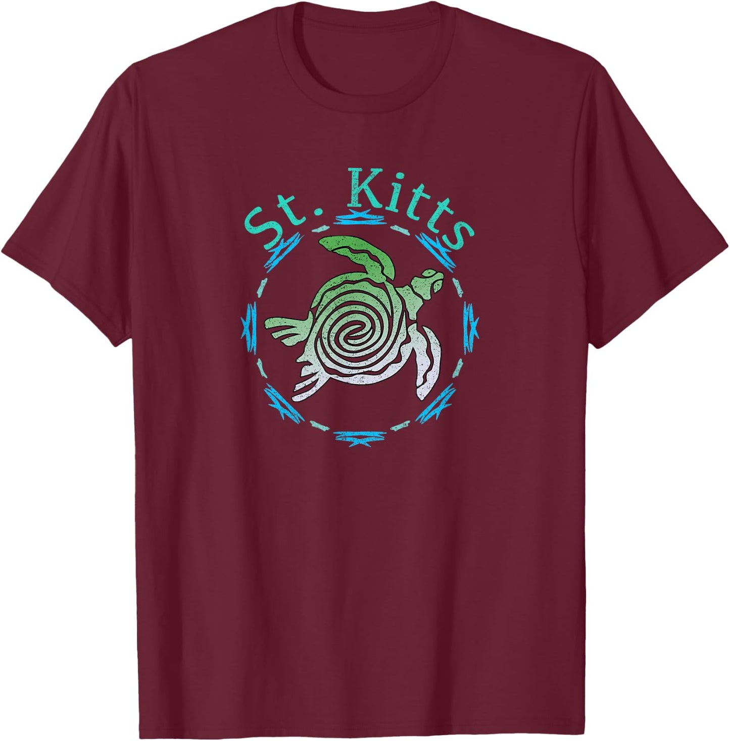 Vintage St. Kitts Travel Shirts And Apparel -Adults Retro Black Small Classic Fit Short Sleeve T-Shirt - T-Shirt | Maroon