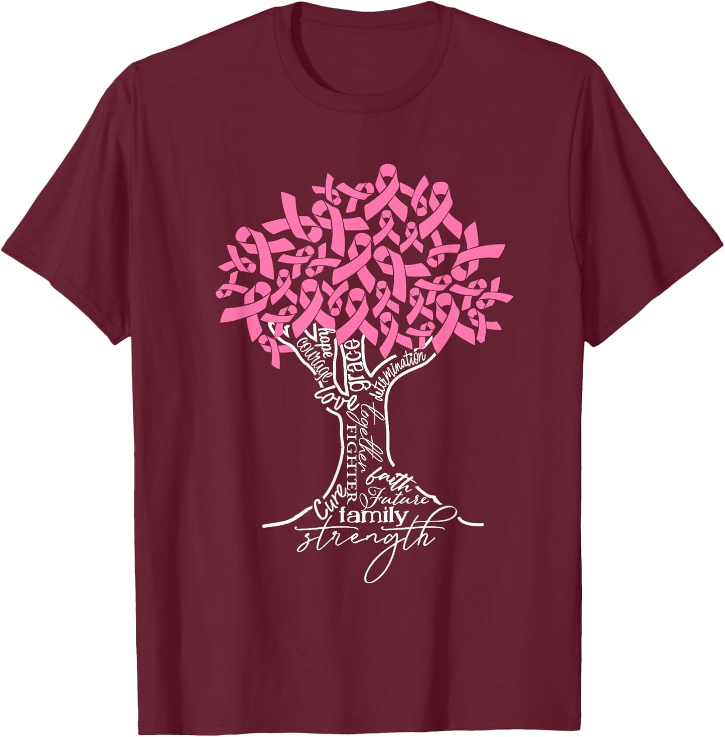 In October We Wear Pink Tree Ribbon Breast Cancer Awareness T-Shirt - T-Shirt | Maroon