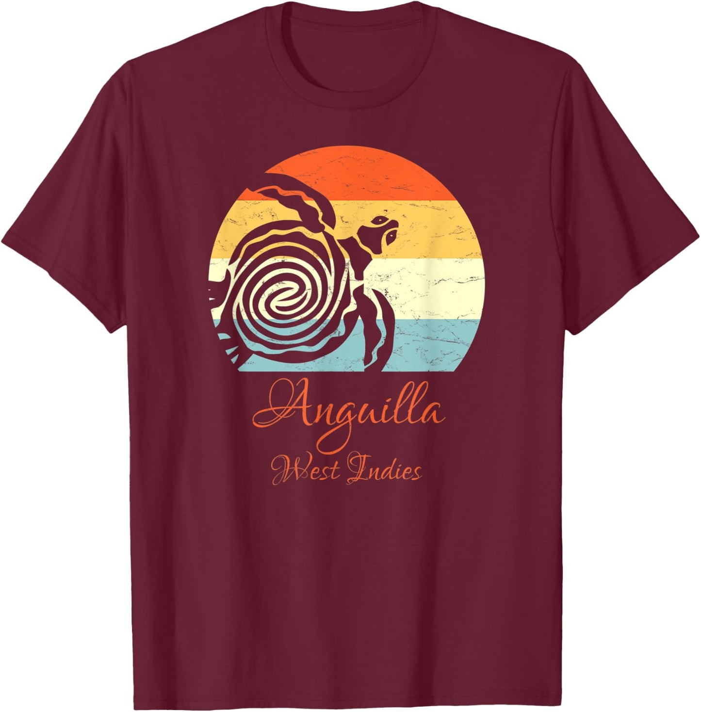 Anguilla, West Indies Vintage Retro Sea Turtle Vacation T-Shirt - T-Shirt | Maroon