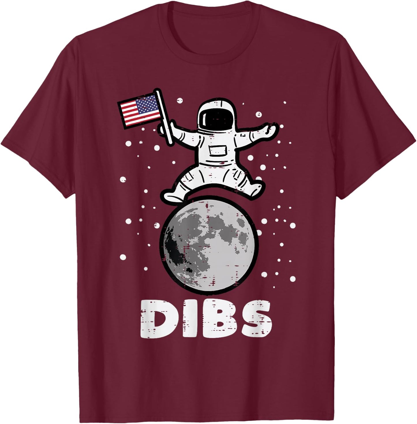 4th July Astronaut Dibs Moon US Flag America Men Women Kids T-Shirt - T-Shirt | Maroon