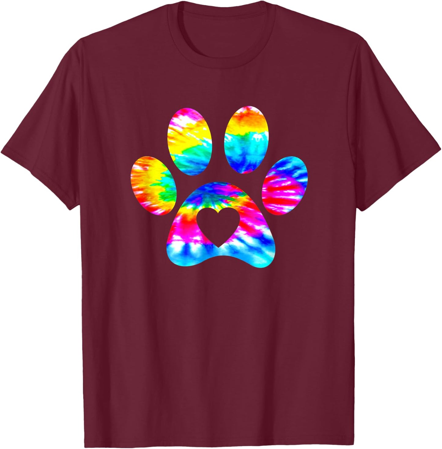 Dog Paw Heart Print Tie Dye for Dog Mom or Cat Mom T-Shirt - T-Shirt | Maroon