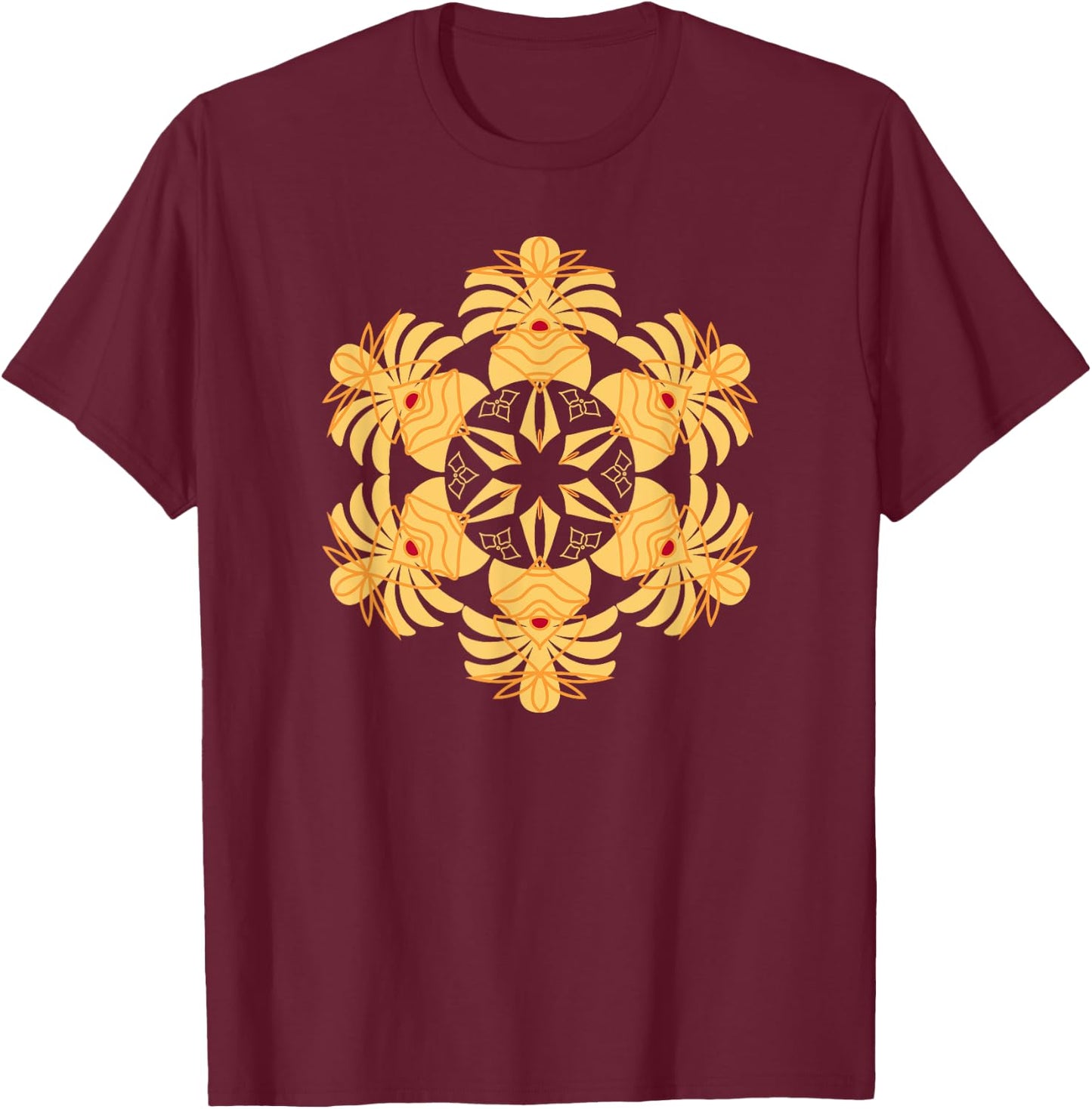 Circular Lotus Mandala Art Sacred Geometry Yoga Meditation T-Shirt - T-Shirt | Maroon