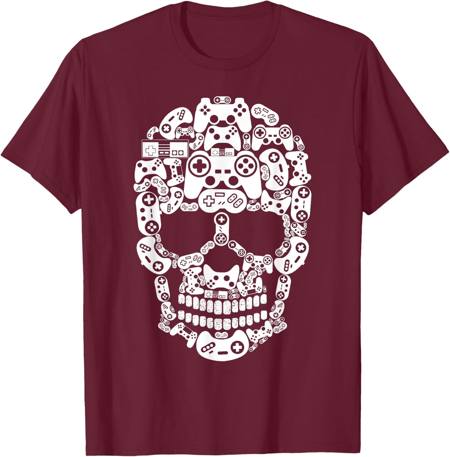 Halloween Skeleton skull Gamer boys men controller Gaming T-Shirt - T-Shirt | Maroon