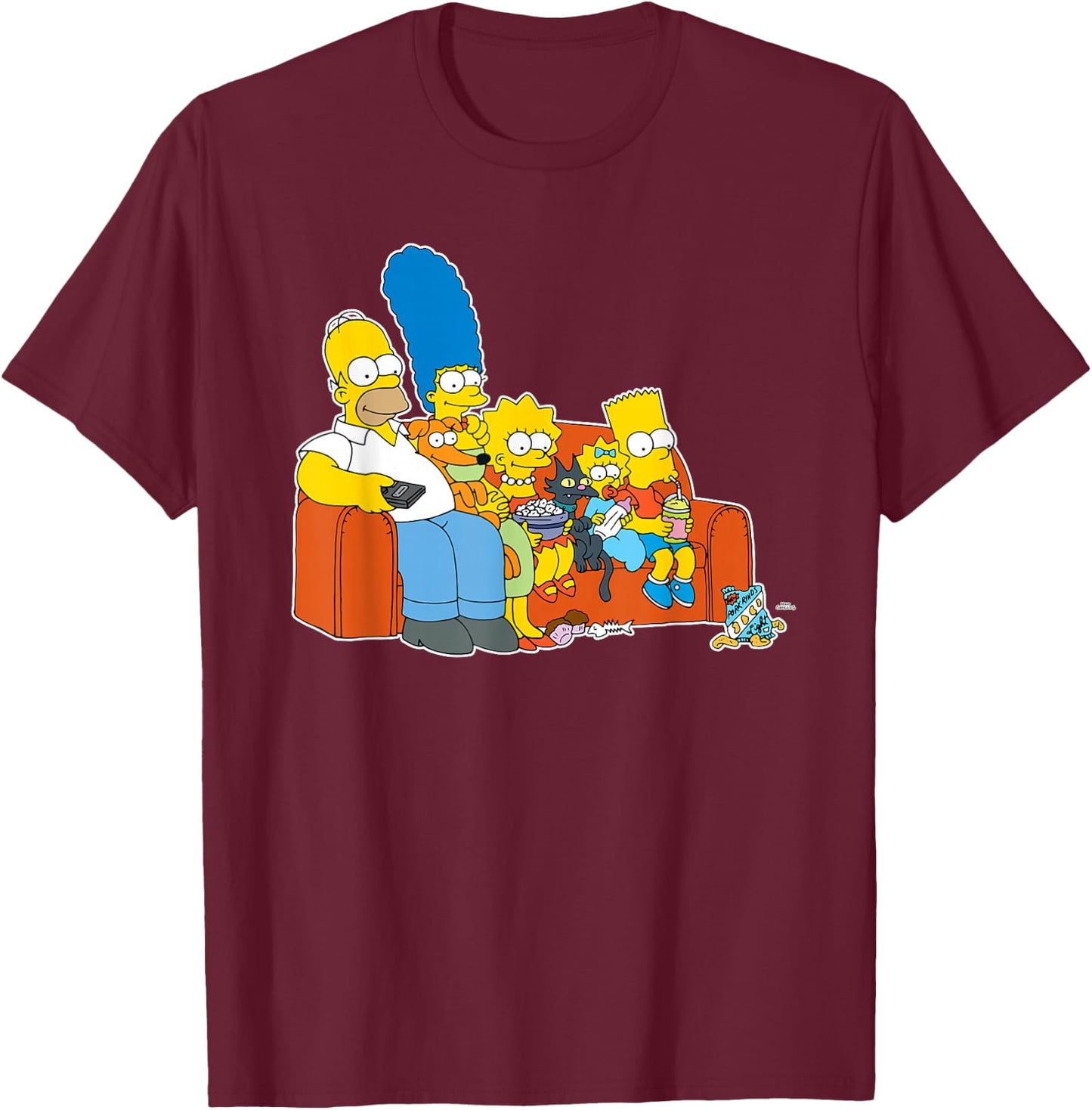 The Simpsons Homer Marge Maggie Bart Lisa Simpson Couch T-Shirt - T-Shirt | Maroon