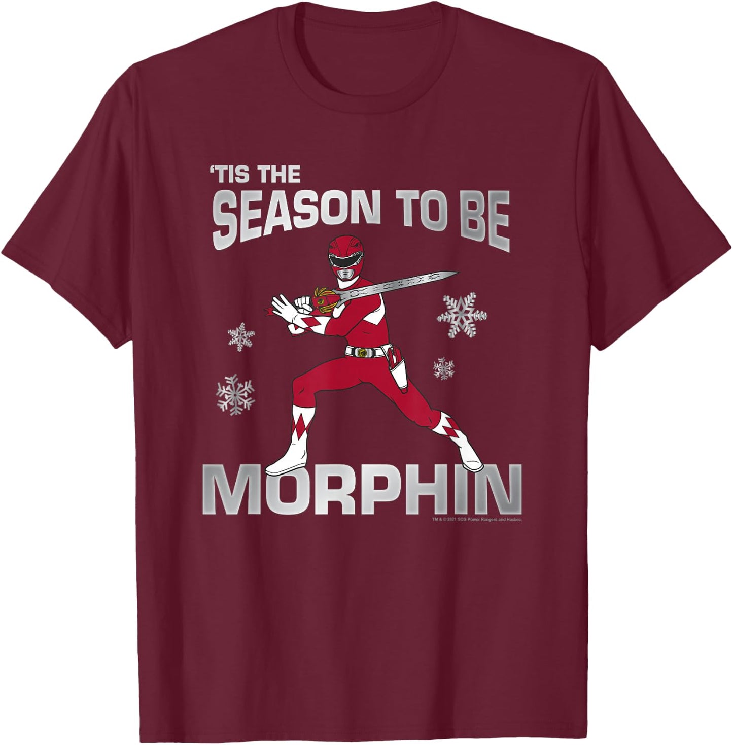 Power Rangers Christmas Red Ranger 'Tis The Season T-Shirt - T-Shirt | Maroon