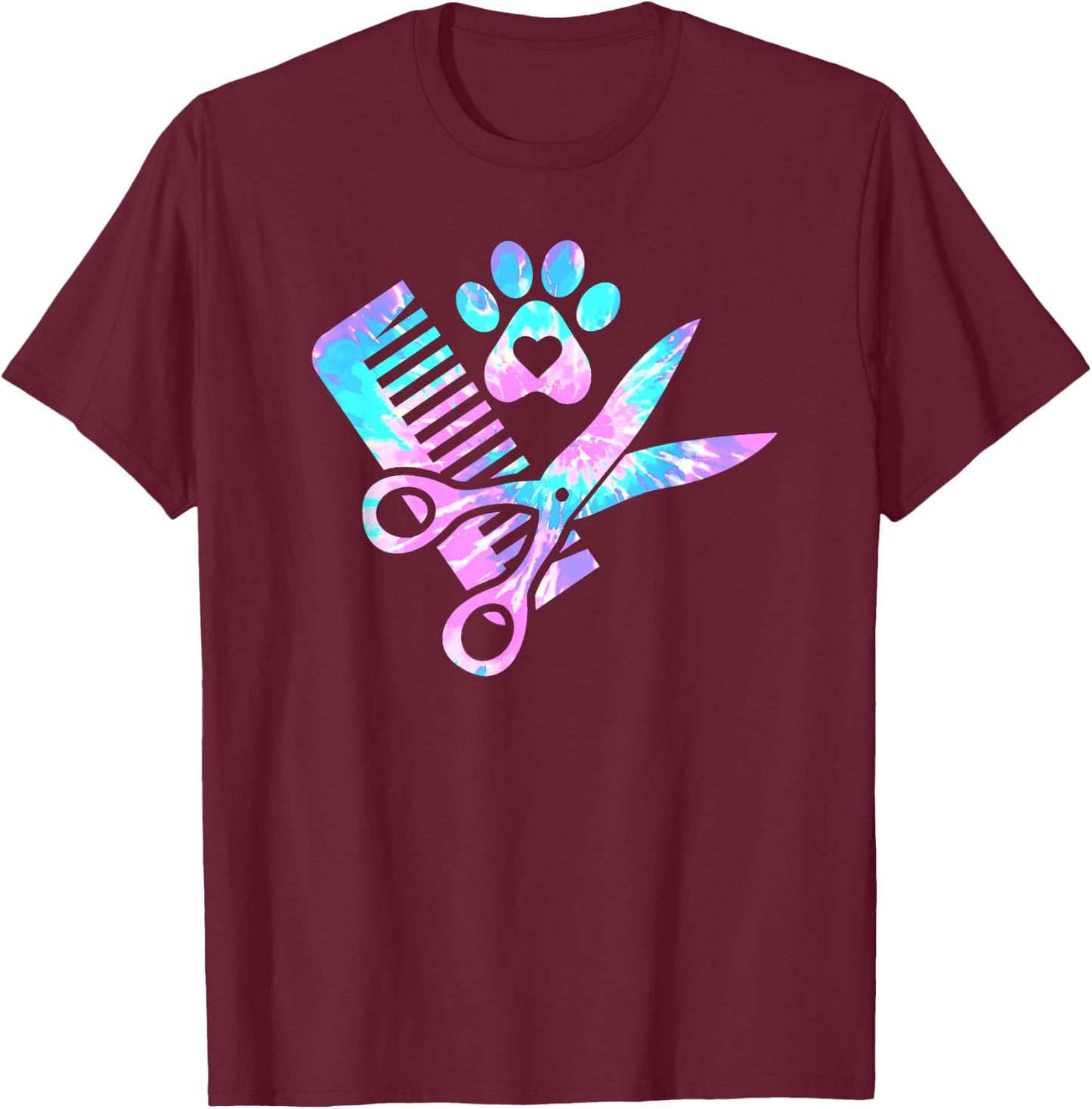 Dog Groomer Tie Dye Dog groomers Matching team T-Shirt - T-Shirt | Maroon