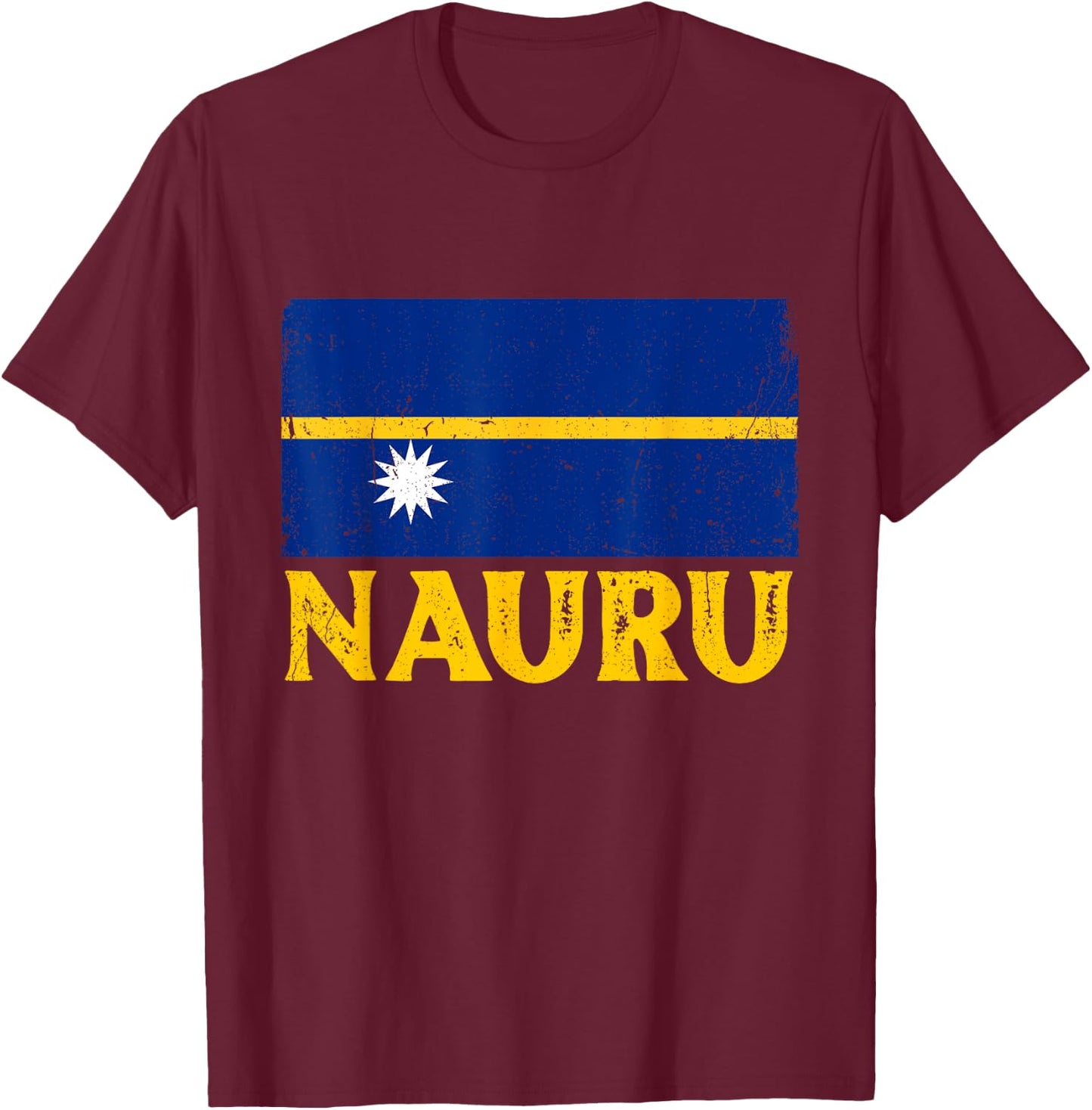 Distressed Retro Nauru Flag Men Women Kids Patriotic T-Shirt - T-Shirt | Maroon