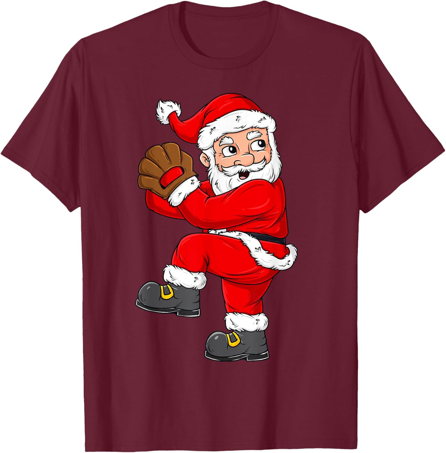 Christmas Santa Claus Baseball Pitcher Boys Kids Teens Xmas T-Shirt - T-Shirt | Maroon