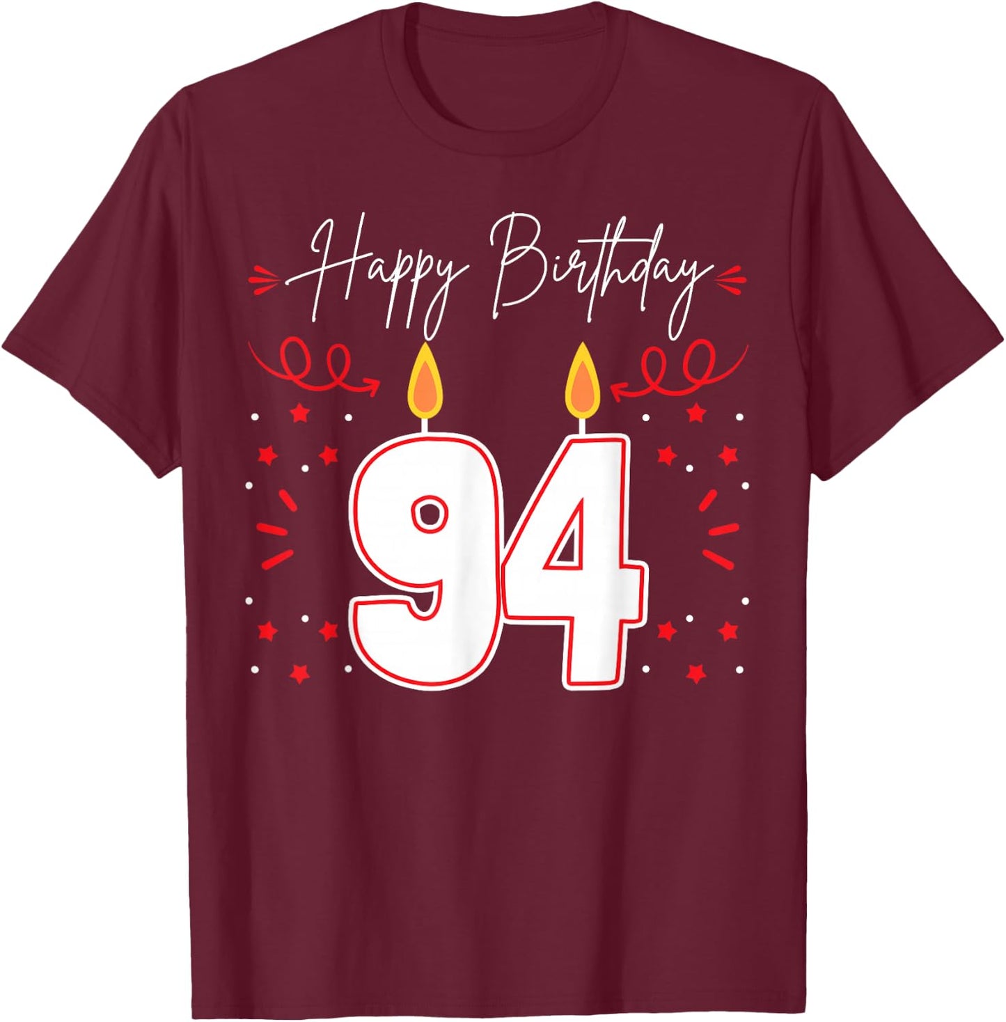 Candle 94 Birthday Party Decoration Wishes Candlelight Cake T-Shirt - T-Shirt | Maroon