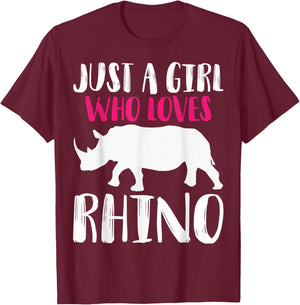 Just A Girl Who Loves Rhino Funny Animal Lover Zoo Jungle T-Shirt - T-Shirt | Maroon