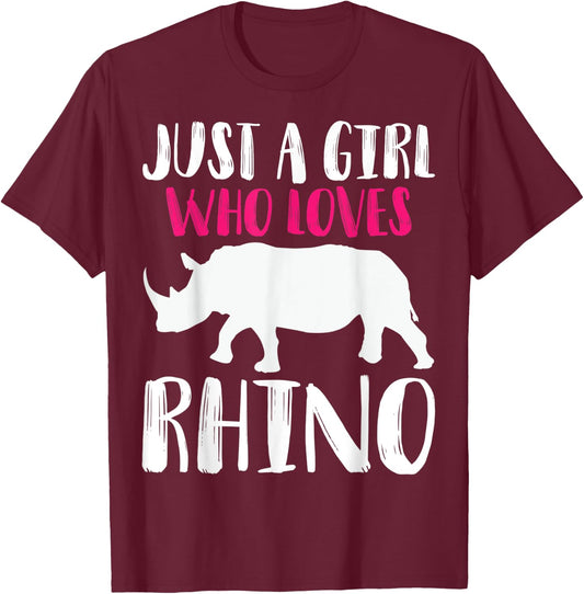 Just A Girl Who Loves Rhino Funny Animal Lover Zoo Jungle T-Shirt - T-Shirt | Maroon