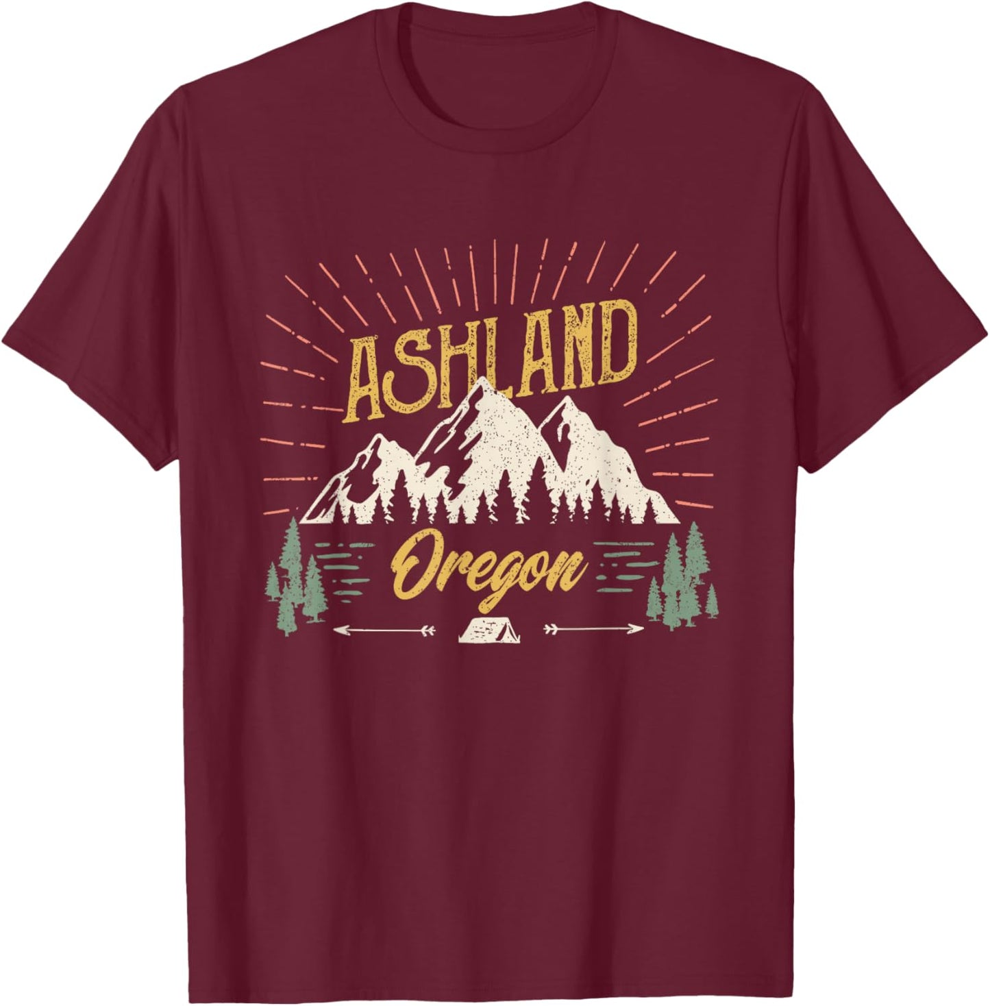 Vintage Ashland Oregon Mountain Outdoors Hiking T-Shirt - T-Shirt | Maroon