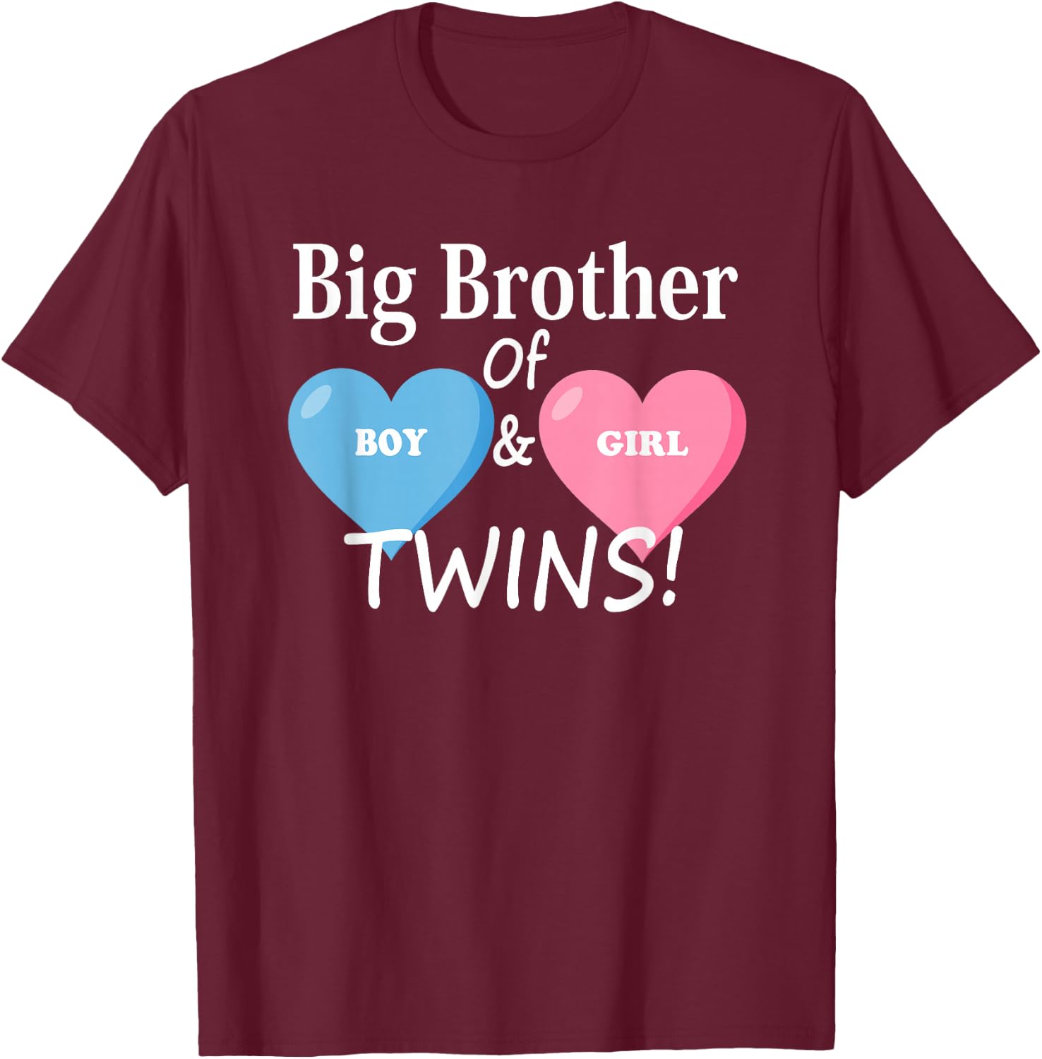 Sibling Heart for Twins and Twins, Big Brother of Boys and Girls T-Shirt - T-Shirt | Maroon