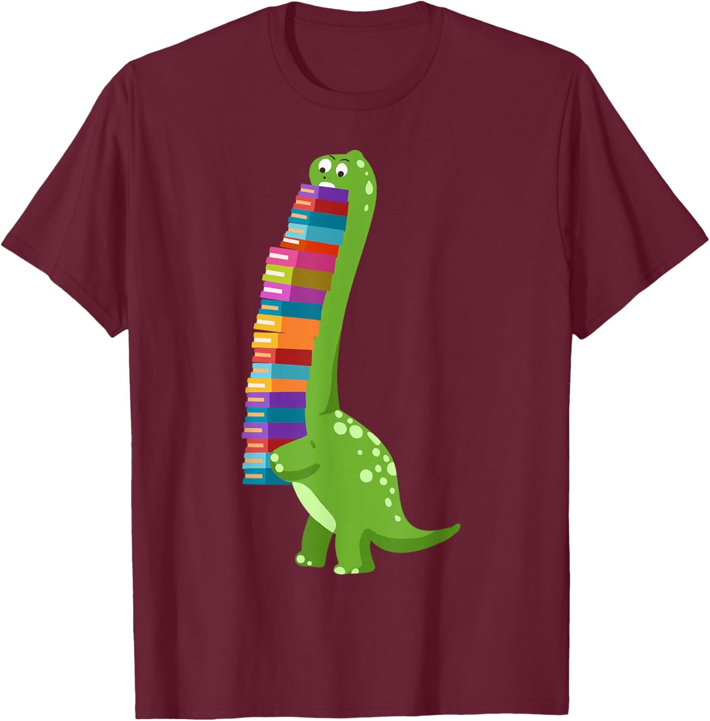 Teachersaurus Dinosaur Teacher Shirt Dino Reading Book T-Shirt - T-Shirt | Maroon