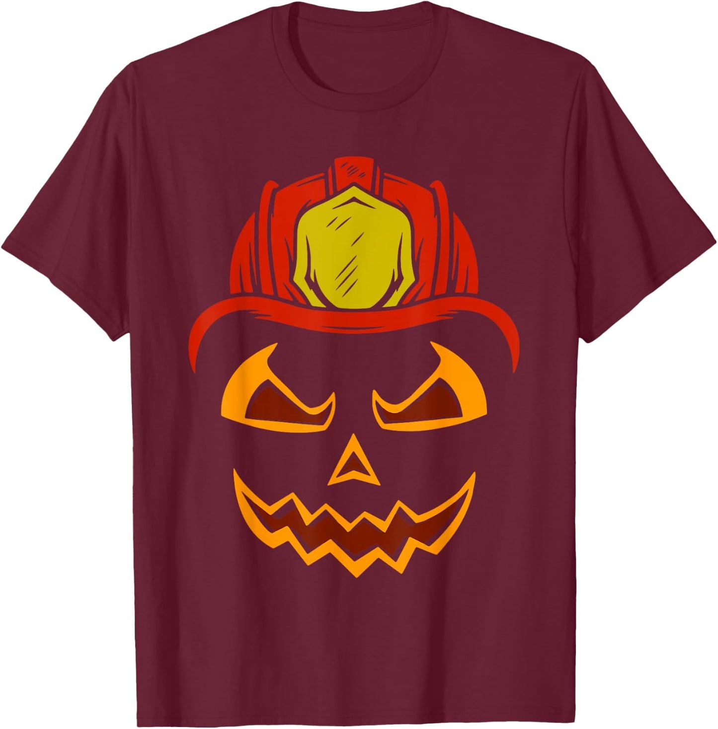 Firefighter Pumpkin Face Costume Halloween T-Shirt - T-Shirt | Maroon