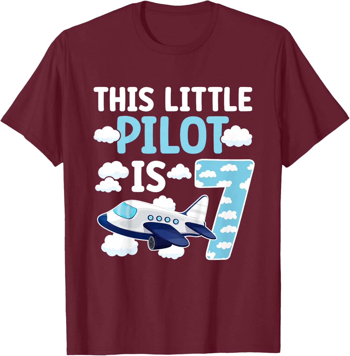 7th Airplane Birthday Party Seven Year Old Pilot Birthday T-Shirt - T-Shirt | Maroon