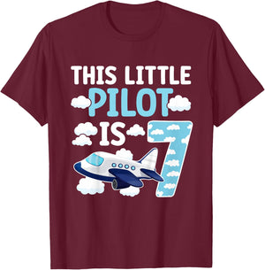 7th Airplane Birthday Party Seven Year Old Pilot Birthday T-Shirt - T-Shirt | Maroon