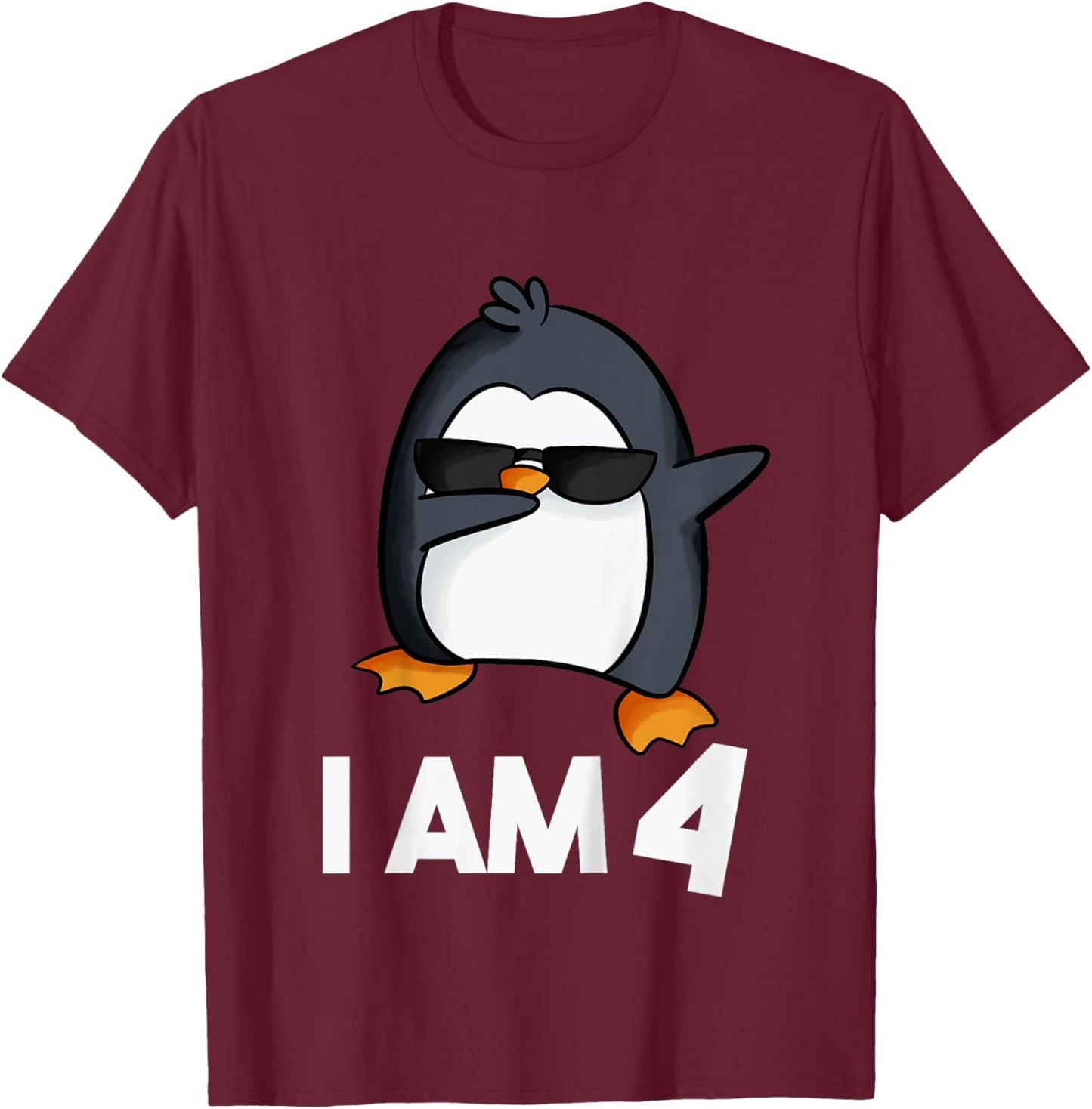 Penguin Birthday Shirt 4 Years Old Birthday Outfit Kids T-Shirt - T-Shirt | Maroon
