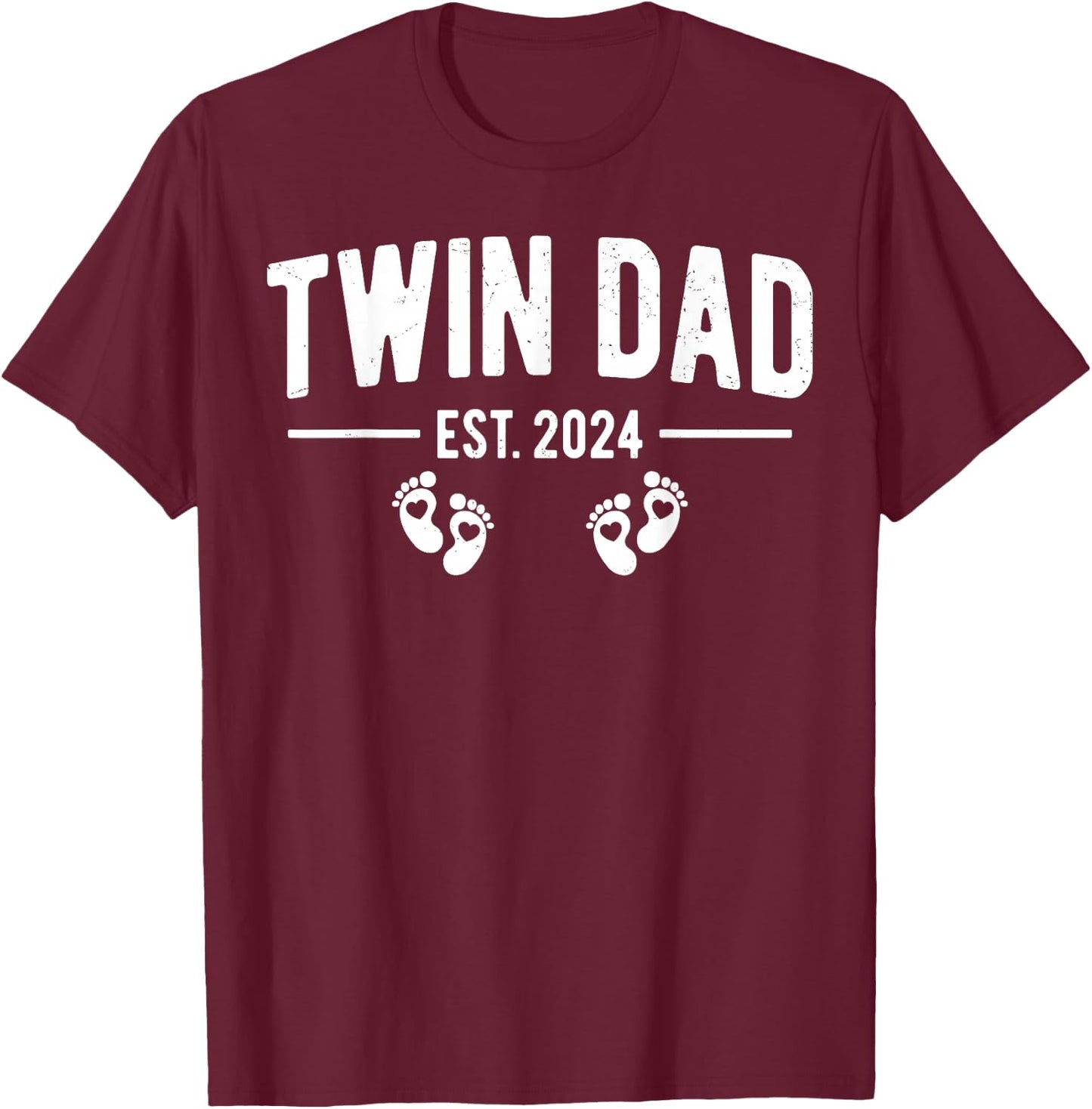 Twin Dad Est. 2024 Father of Twins New Daddy Father's Day T-Shirt - T-Shirt | Maroon
