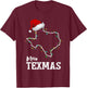 Merry Texmas Texas State Christmas Light Outline Santa Hat T-Shirt - T-Shirt | Maroon