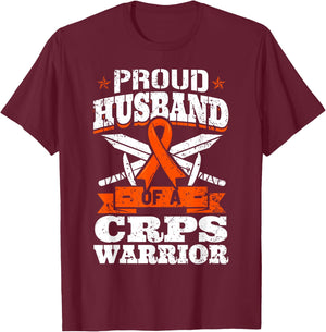 Proud Husband Of A CRPS Warrior RSD Awareness Ribbon RND T-Shirt - T-Shirt | Maroon